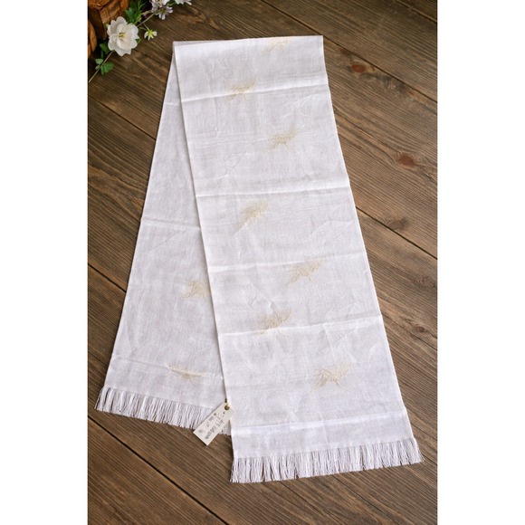 Accessories - Vintage Authentic Japanese Silk Haneri‎ Ivory Gold Crane Kimono Scarf NEW